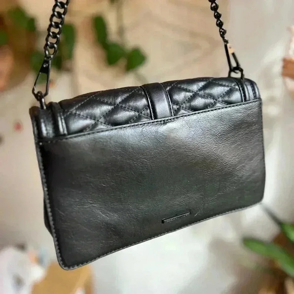 Rebecca Minkoff Black Quilted Leather Crossbody Bag - 9x7 Chain Strap - Picture 5 of 13